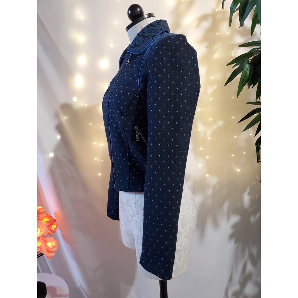 Flying Tomato Girl Next Door Lace Wool Polka Dot Short Moto Jacket Womens Size S - Picture 8 of 13